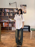 麓格立t恤女短袖新款潮流夏季衣服女裝寬松半袖高顏值上衣長款遮臀 白色M【建議100斤以下】 曬單實(shí)拍圖