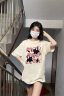 燦圖純棉美式復古重磅短袖t恤女春夏季寬松潮流半袖學院風ins百搭上衣 白灰色 M 曬單實拍圖