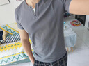 點(diǎn)悟假兩件T恤男短袖V領(lǐng)純色棉體恤男士夏季緊身修身彈力透氣打底衫 深灰色 XL （136-147斤）修身 曬單實(shí)拍圖