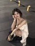 FSHE落跑公主白色吊帶連衣裙女夏季收腰不規則下擺碎花裙子2025年新款 米色 S 曬單實(shí)拍圖