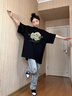 LDBE重磅純棉短袖t恤女夏季新款爆款寬松美式復古黑色半袖上衣設計感 黑色【純棉】 XL 【120-140斤】 曬單實(shí)拍圖
