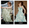 庫(kù)恩瑪維（KUHNMARVIN）【雙色可選】碎花系帶吊帶裙女2024夏新款v領(lǐng)高腰連衣裙K32573 紋理藍(lán)綠 S 曬單實(shí)拍圖