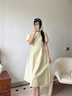 范思藍(lán)恩韓系休閑泡泡袖連衣裙女夏季2025新款松緊收腰A字裙2383 青檸黃 S 曬單實(shí)拍圖