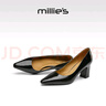 妙麗（Millies）牛皮尖頭高跟鞋女粗跟百搭職業(yè)面試工作單鞋女皮鞋女鞋 黑色 36  曬單實拍圖