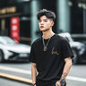 OOTDYOLO潮流短袖t恤男士2025年夏季新款上衣打底衫重磅純棉冰涼感半截袖 黑色 均碼 m 曬單實(shí)拍圖