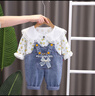 可歆寶貝童裝女童兩件套洋氣兒童衣服嬰兒2024春秋裝小童寶寶背帶褲套裝潮 粉色（小碎花背帶褲套裝） 90 碼建議1-2歲（身高85左右） 曬單實(shí)拍圖
