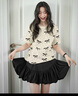 闊色（kuose）杏色波點蝴蝶結(jié)印花短袖上衣女2025春夏季新款少女感半袖T恤 杏色 S 曬單實拍圖