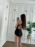 普拉施（PULASSI）泳衣女泡溫泉款大碼競速游泳館2026新款連體泳衣女 黑色【彈力修身 收腹顯瘦】 M （150-158cm）建議42-48kg) 曬單實(shí)拍圖
