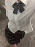 VEOX學(xué)院風(fēng)泡泡袖上衣女白色jk襯衫女女短袖法式別致甜美小眾綁帶襯衫 白色短袖[只有襯衣]無胸針無 S 建議70-95斤 曬單實拍圖