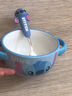 迪士尼（Disney）史迪奇陶瓷兒童飯碗雙耳帶把防燙家用卡通蒸蛋碗寶寶小碗勺套裝 【史迪仔禮盒裝】雙耳碗+勺子 曬單實(shí)拍圖