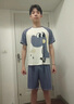 雅鹿夏天男士睡衣短袖短褲薄款青少年學(xué)生可外穿大碼家居服夏款男套裝 6606條紋桃心 L 男【115-130斤】 曬單實(shí)拍圖