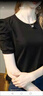 婍妡棉短袖T恤女夏季2025新款潮女裝圓領(lǐng)法式泡泡袖洋氣上衣 YS黑色019 S 【80斤內穿】 曬單實(shí)拍圖
