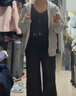 AMII2025秋新款解構(gòu)口袋笑臉鏈條皮牌微喇褲牛仔褲女休閑褲子 黑色 165/72A/L 曬單實(shí)拍圖