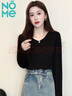 NOMEV領(lǐng)長(cháng)袖T恤女寬松打底衫2025年秋季新品舒適上衣女 黑色 L 曬單實(shí)拍圖