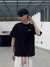 陌汀2025新款潮牌夏季港風圓領短袖t恤男士衫ins復古純棉寬松大碼上衣 黑色 0013 XL 曬單實拍圖