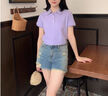 NAOTIEA納奧蒂爾小帆船短袖T恤上衣女2025夏季新款休閑寬松顯瘦POLO襯衫 香芋紫 4XL （建議140-150斤） 曬單實(shí)拍圖