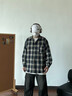 港仔文藝男日系長袖格子襯衫男春秋復(fù)古寸衫男生內(nèi)搭襯衣外套男款 藏青色 XL 曬單實(shí)拍圖