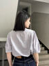 lagogo浪漫法式圓領(lǐng)襯衫女拉谷谷2025年春夏新款氣質(zhì)紫色中袖上衣 紫色 L 曬單實拍圖