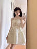 爾山集吊帶連衣裙純欲風辣妹蓬蓬裙女夏季新款清新甜美鏈條吊帶裙 米白色 S 曬單實拍圖