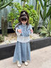 迪士尼女童新中式牛仔連衣裙秋裝套裝2024新款兒童大童時(shí)髦洋氣春秋裙子 馬甲裙子兩件套 140 cm 曬單實(shí)拍圖