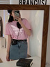 一寸相思粉色純棉短袖夏季t恤女2025新款歐貨寬松半袖體恤顯瘦夏季上衣潮 粉色-流蘇蝴蝶. L 【105-115斤】 曬單實拍圖