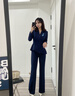 芭妃婭職業(yè)西裝套裝女春秋2025新款珠寶店美容院酒店前臺(tái)案場客服工作服 藏青色西裝+喇叭褲 S 曬單實(shí)拍圖