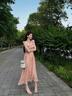 萬欣兒荷葉邊方領(lǐng)小飛袖吊帶連衣裙女夏季韓系溫柔風(fēng)漂亮氣質(zhì)收腰長(zhǎng)裙子 粉橘色連衣裙 M 建議98-115斤 曬單實(shí)拍圖