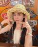 巧丂草帽女遮陽(yáng)帽海邊沙灘飄鉤針夏季度假草編帽甜美太陽(yáng)帽子多巴胺 彩色木珠鏈條草帽【米色】 曬單實(shí)拍圖