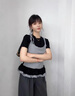 衣然呈品復古假兩件短袖T恤女裝夏季內搭打底衫吊帶顯瘦休閑寬松上衣半袖 黑灰拼接 M 【建議90-110斤】 曬單實(shí)拍圖