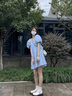 莫代爾提花連衣裙女2025夏季新款收腰顯瘦休閑百搭方領(lǐng)泡泡袖A字短裙子 藍(lán)色 L 建議[100-115斤] 曬單實(shí)拍圖