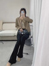 Jret黑色微喇休閑褲女2025新款夏秋高腰修身顯瘦喇叭褲垂感中年女士褲 黑色春夏長(zhǎng)褲 薄款 S 85-100斤 曬單實(shí)拍圖