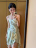 鏡莎新品連衣裙女2025夏季法式花邊小個子學生顯瘦甜辣妹吊帶短裙子女 淺綠色 均碼 可備注碼數(shù) 曬單實拍圖