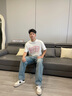 卡賓（CABBEEN）【酵洗石磨】2025夏季高街長(cháng)褲垂感直筒慵懶闊腿寬松牛仔褲男 蔚藍色47（寬松版型） 32 /180/XL 曬單實(shí)拍圖