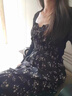 VEOX辣妹黑色碎花連衣裙女新款純欲修身顯瘦吊帶裙氣質(zhì)開(kāi)叉中長(cháng)款裙子 [黑色碎花裙] S [70-85斤] 曬單實(shí)拍圖