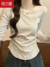 柯蘭娜純棉春秋冬修身收腰t恤女長袖顯瘦短款小個(gè)子圓領(lǐng)內(nèi)搭打底衫上衣 花灰色長袖 L 【建議106-120斤】 曬單實(shí)拍圖