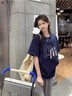 真維斯（JEANSWEST）短袖女夏季2025新款藏藍色純棉體恤韓版寬松慵懶風(fēng)t恤女半袖上衣 藏青 完美M字 S 曬單實(shí)拍圖
