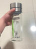 希諾（HEENOOR）一鍵按壓式玻璃杯防摔玻璃水杯男雙層大容量泡茶杯車載速開彈蓋子 【PUSH全新速開/提繩】本色350ml 曬單實拍圖