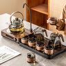瓷牌茗茶具電陶爐煮茶器自動上水抽水一體小型煮茶爐家用耐高溫玻璃煮茶壺 灰編繩容運下水壺+默言爐木紋色 曬單實拍圖