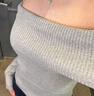 HOLLISTER25春甜辣性感法式一字肩露肩針織衫女裝KI350-5068 淺麻灰色 S (165/88A) 曬單實(shí)拍圖