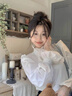 派吉鯊花邊白襯衫女2025早春新款設(shè)計(jì)感小眾氣質(zhì)泡泡袖別致襯衣 白色襯衫 XS 曬單實(shí)拍圖