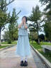 詩(shī)丹蕊甜美藍(lán)色格紋泡泡袖披肩領(lǐng)襯衫+蕾絲拼接高腰氣質(zhì)半身裙兩件套裝 藍(lán)格紋襯衫半身裙 均碼 【可備注碼數(shù)】 曬單實(shí)拍圖