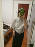 熙然2025夏季新款氣質(zhì)通勤高腰褶皺開衩灰色半身裙女中長款OL垂感 花灰 S 曬單實拍圖