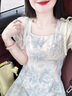 莫代爾新中式國風(fēng)復(fù)古氣質(zhì)碎花連衣裙女2025夏季新款收腰過膝海邊度假裙 碎花連衣裙 M 曬單實(shí)拍圖