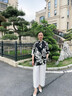 靚迪娜2025新款中年媽媽夏季中長款襯衣寬松遮肉顯瘦洋氣夏裝中袖薄上衣 黑白 上衣+褲子 XL 建議【100-120斤】 曬單實(shí)拍圖