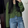 闊色（kuose）v領(lǐng)鏤空針織衫吊帶背心兩件套裝女2025新款綠色開春穿搭上衣 綠色吊帶4018 (夏季冰爽絲) L 曬單實(shí)拍圖