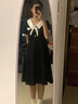 凡小如大碼連衣裙女夏季胖妹妹法式撞色翻領(lǐng)赫本風(fēng)收腰顯瘦氣質(zhì)小黑裙 黑色 XL 【建議115-128斤】 曬單實(shí)拍圖