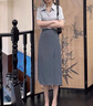 清池影（QINGCHIYING）法式職業(yè)風(fēng)時尚兩件套夏季緞面薄款短袖襯衫雙排扣垂感九分褲套裝 灰色襯衫+休閑褲 XL 【建議115-125斤】 曬單實拍圖