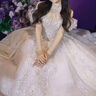 馨蘭芙曼婚紗新娘主紗重工一字肩法式掛脖一字肩在逃公主高端婚紗2024新款 白色齊地婚紗 頭紗+手套+裙撐 XS 曬單實(shí)拍圖