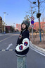 韓惠芷美式復古棒球服外套女2025春秋加絨學生寬松連帽百搭刺繡夾克女 A29藏青色春秋款 L 【建議100-125斤】 曬單實拍圖