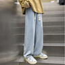 Shelley Jones加絨牛仔褲男士秋季新款韓版褲子潮流寬松港風(fēng)學(xué)生休閑闊腿長(cháng)褲男 淺藍色常規款 XL 曬單實(shí)拍圖